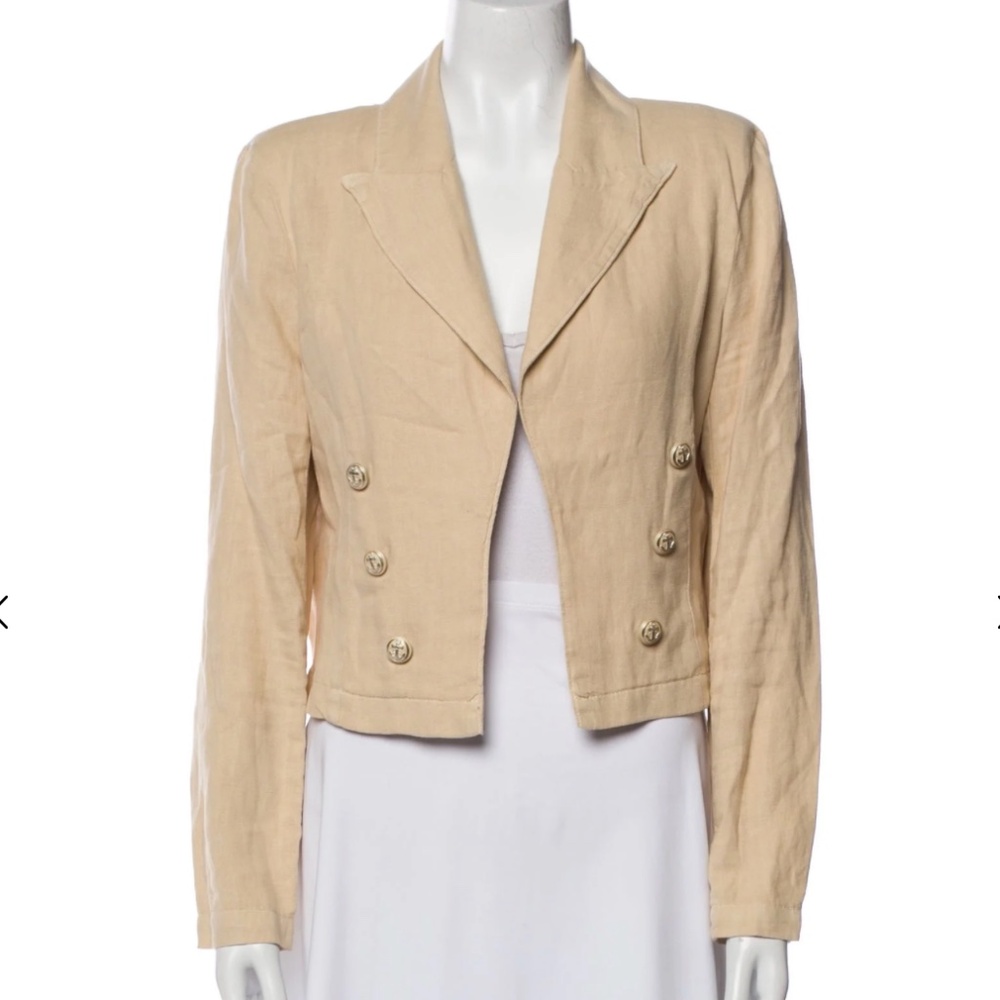 L'Agence Dolly Linen Sand Sailor Cropped Jacket Spring French Tailored Classic